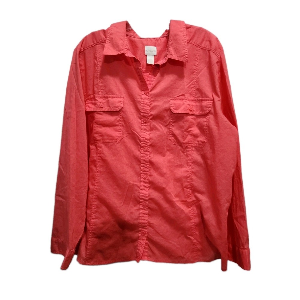 Chicos Womens Size 4 Coral Pink 100% Cotton Button Down Shirt 570174270